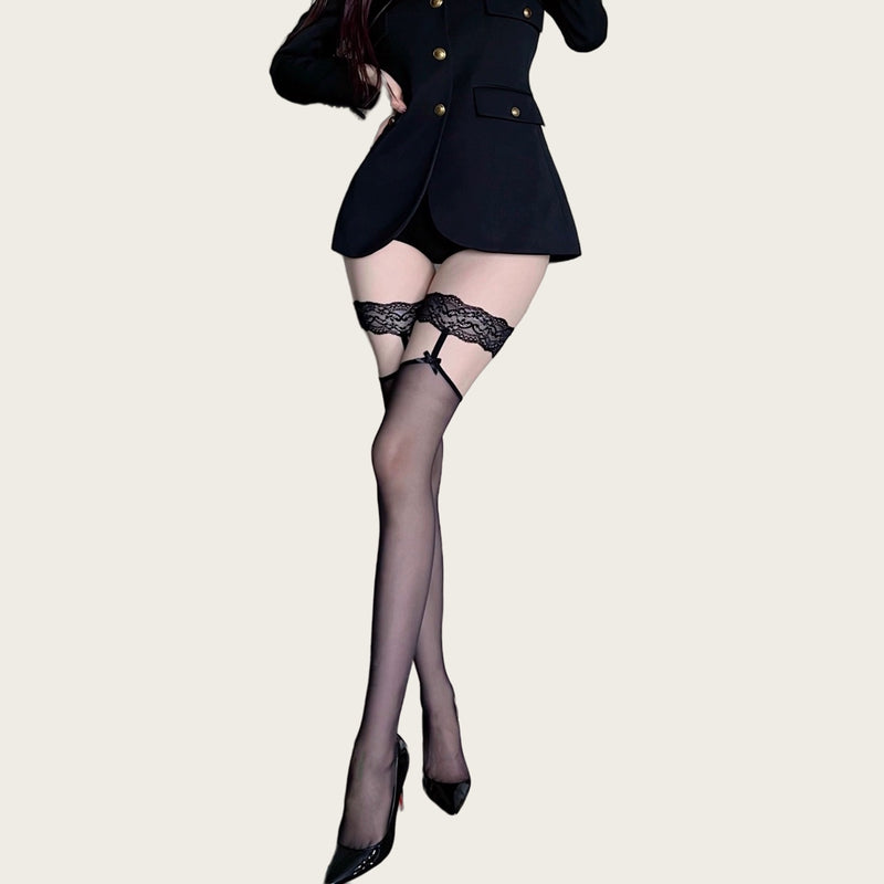 Lace Garter Belt with Black Stockings