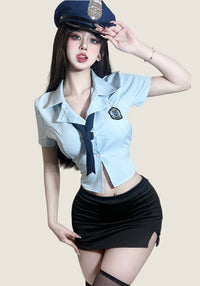 Officer-Inspired Bodycon Lingerie Set (with Stockings and hat)