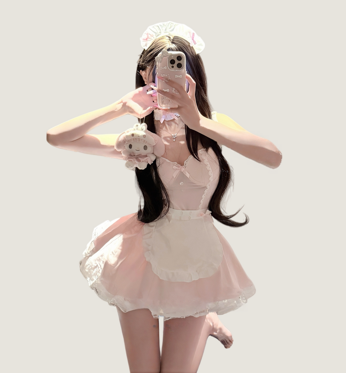 Sweet maid-style open-back lingerie set with built-in padding