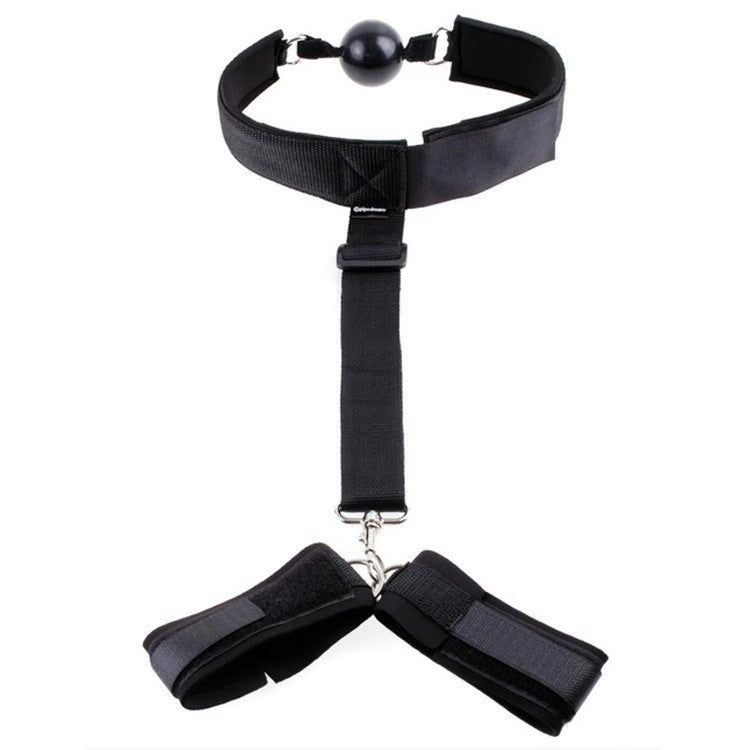 Bondage-style Reverse Handcuffs with Ball Gag