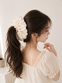 Korean-Inspired Oversized Pearl Satin Scrunchie