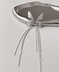 Korean 925 Silver Butterfly Wing Tassel Earrings