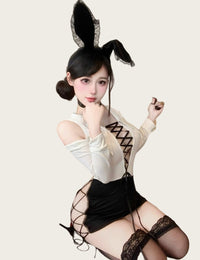Deep V-Neck Tie-Front Bodycon Sexy Secretary Set with Stockings