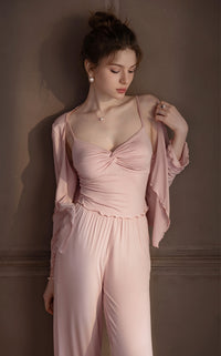 Modal Camisole Set with Sexy Built-in Bra Pads, Three-piece Home Wear Set