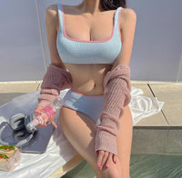 Korean Baby Blue Contrast Bikini Set