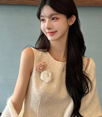 Chanel-Inspired Camellia Brooch &amp; Hair Clip Set (Pink + White)
