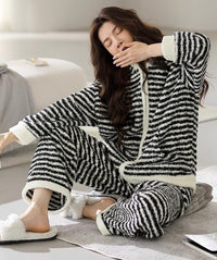Upgraded Black &amp; White Striped Flannel Loungewear Set
