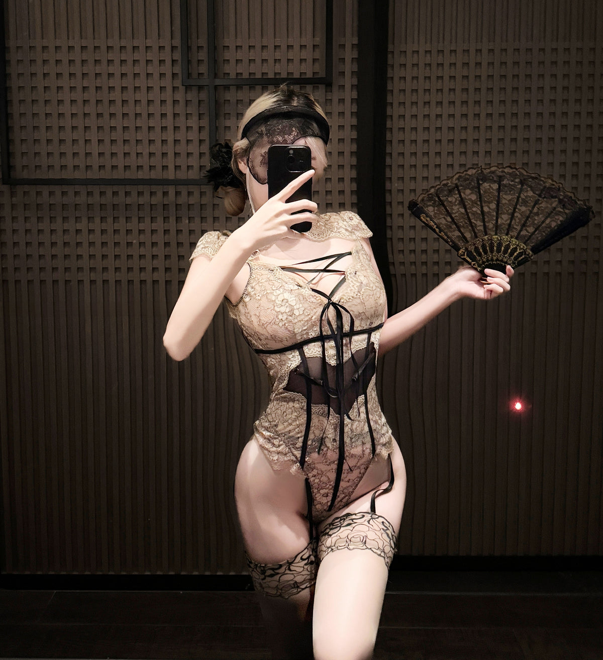 Lace-Trim Sheer Bodysuit