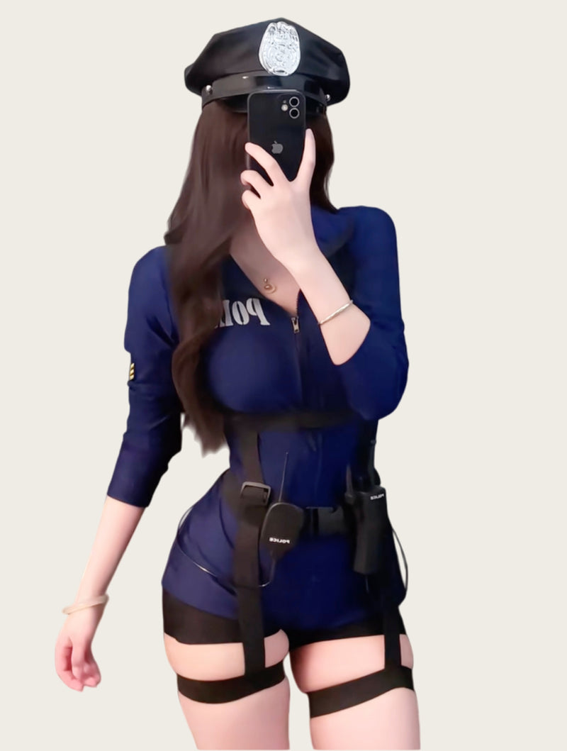 Elegant Officer-style Fitted Police Costume (with Stockings)