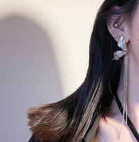 Korean 925 Silver Butterfly Wing Tassel Earrings