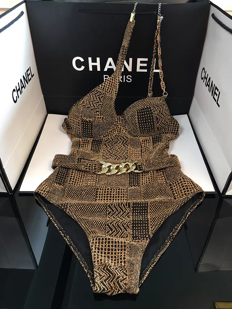 Black &amp; Gold Luxe One-Shoulder Swimsuit