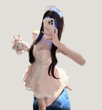 Sweet maid-style open-back lingerie set with built-in padding