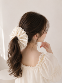 Korean-Inspired Oversized Pearl Satin Scrunchie