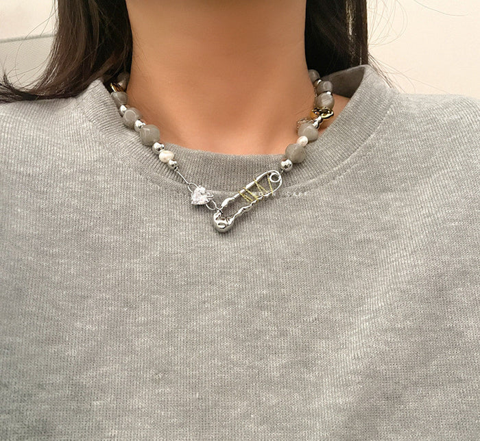 Faux Natural Stone Irregular Design Collarbone Necklace