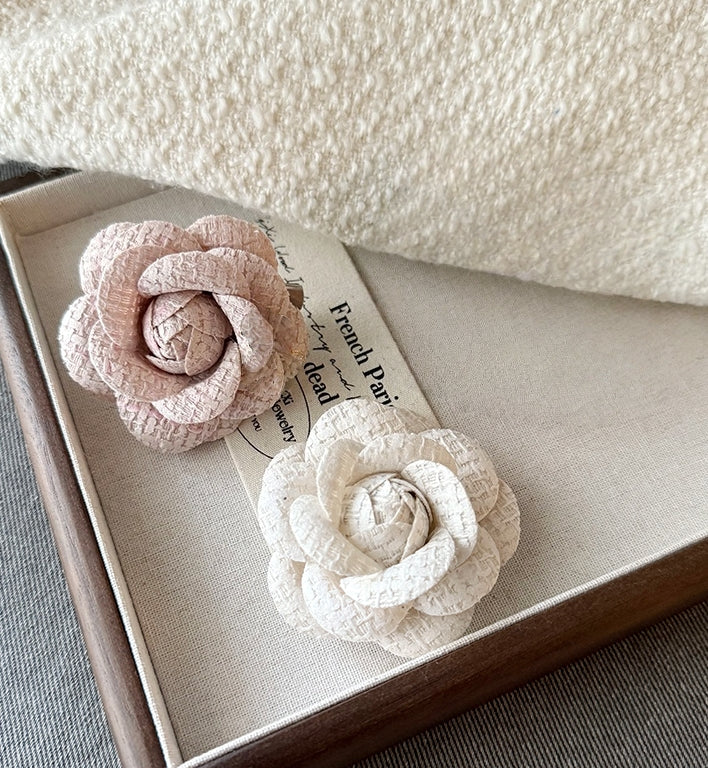 Chanel-Inspired Camellia Brooch &amp; Hair Clip Set (Pink + White)