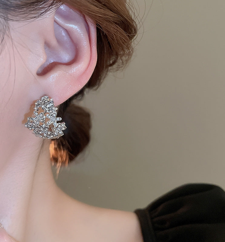 Korean Hollow Exquisite Rhinestone 925 Silver Stud Earrings