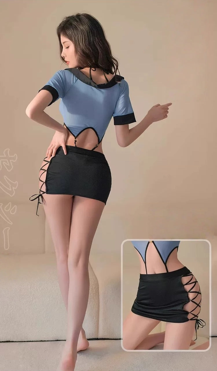 Open-Crotch Bodycon Police Costume Set