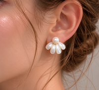 Brushed Petal Pearl Stud Earrings