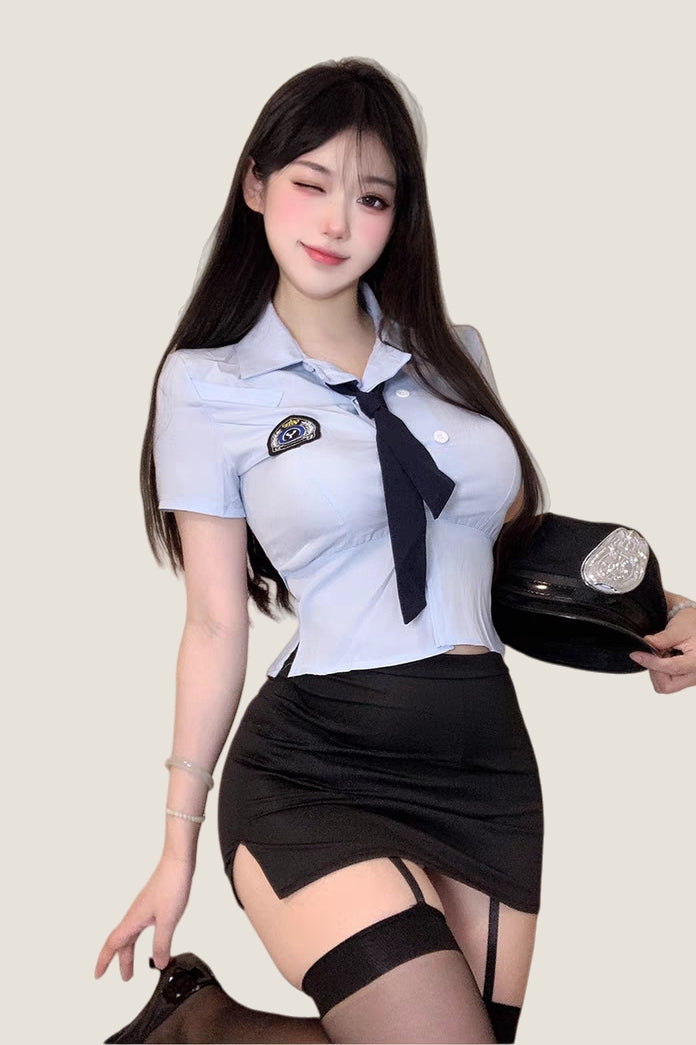 Officer-Inspired Bodycon Lingerie Set (with Stockings and hat)