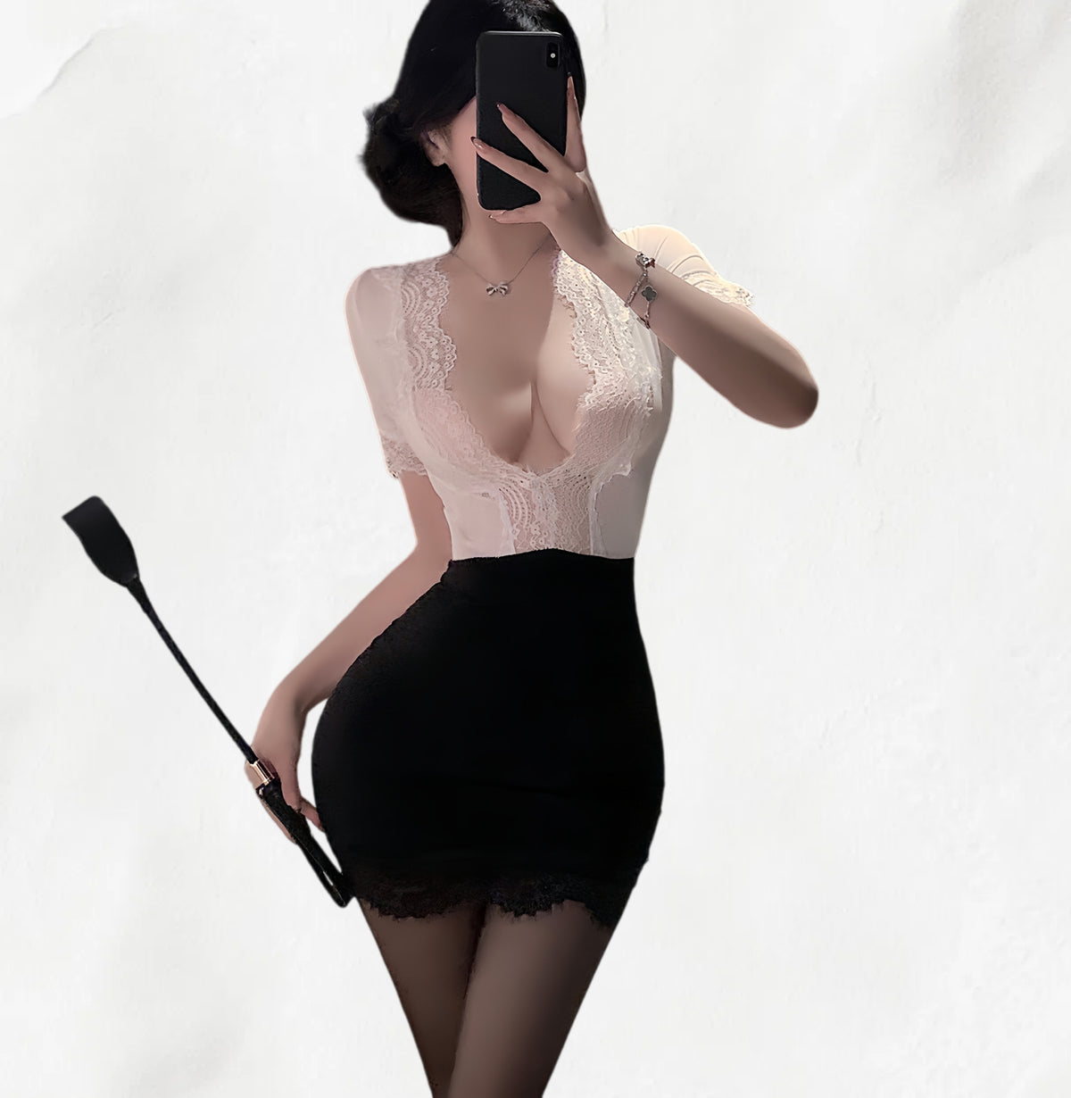 Sexy secretary-style deep V lace bodycon dress