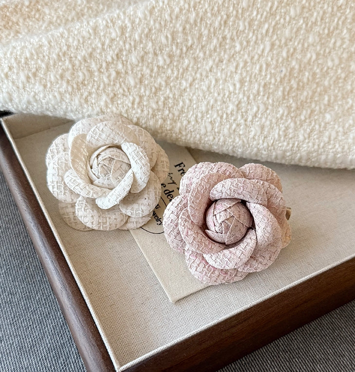 Chanel-Inspired Camellia Brooch &amp; Hair Clip Set (Pink + White)