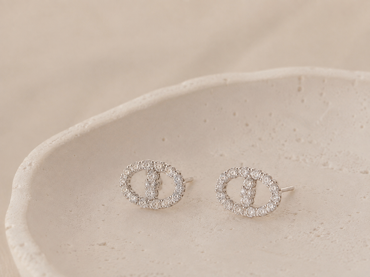 Full pavé stud earrings with a chic, luxe look