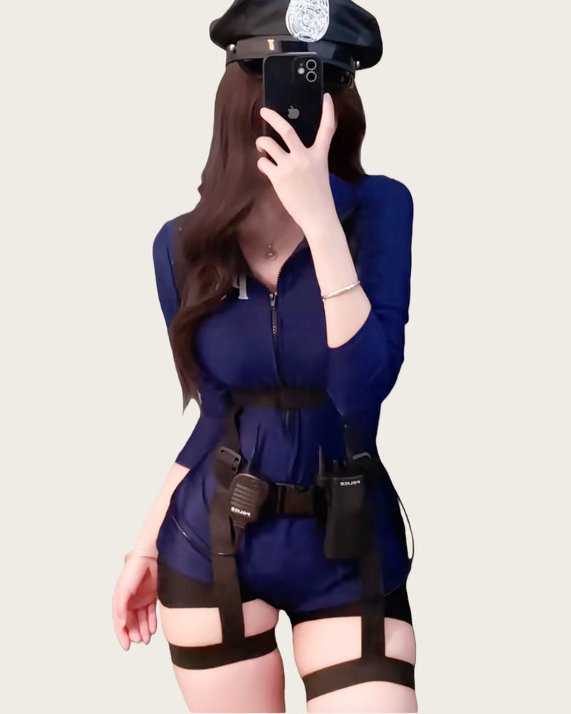 Elegant Officer-style Fitted Police Costume (with Stockings)