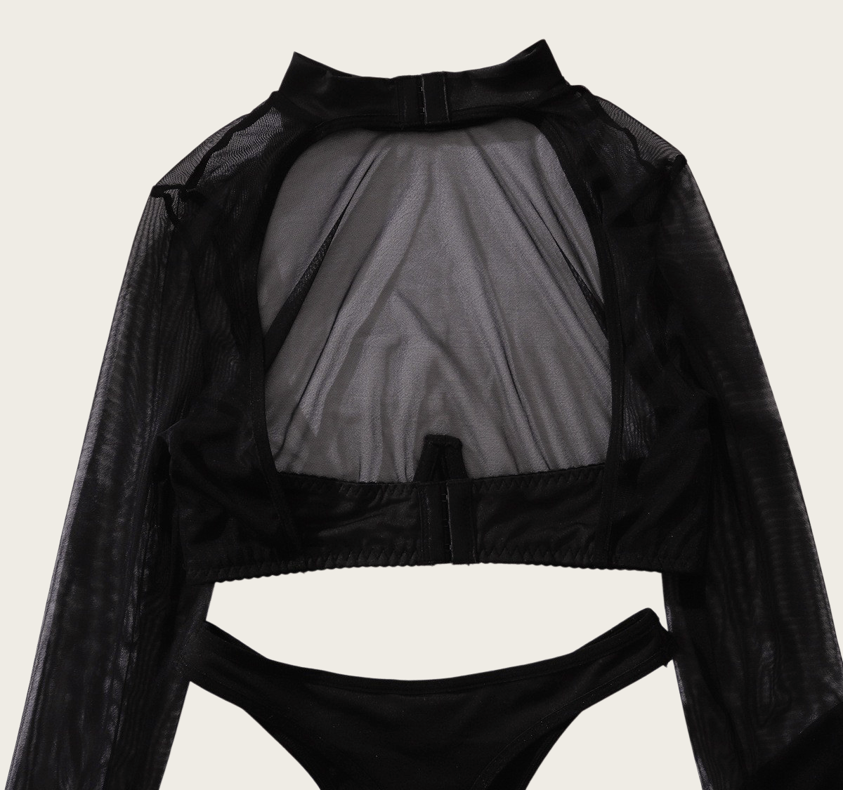 Sheer Long Sleeve Crop Top &amp; Stocking Set