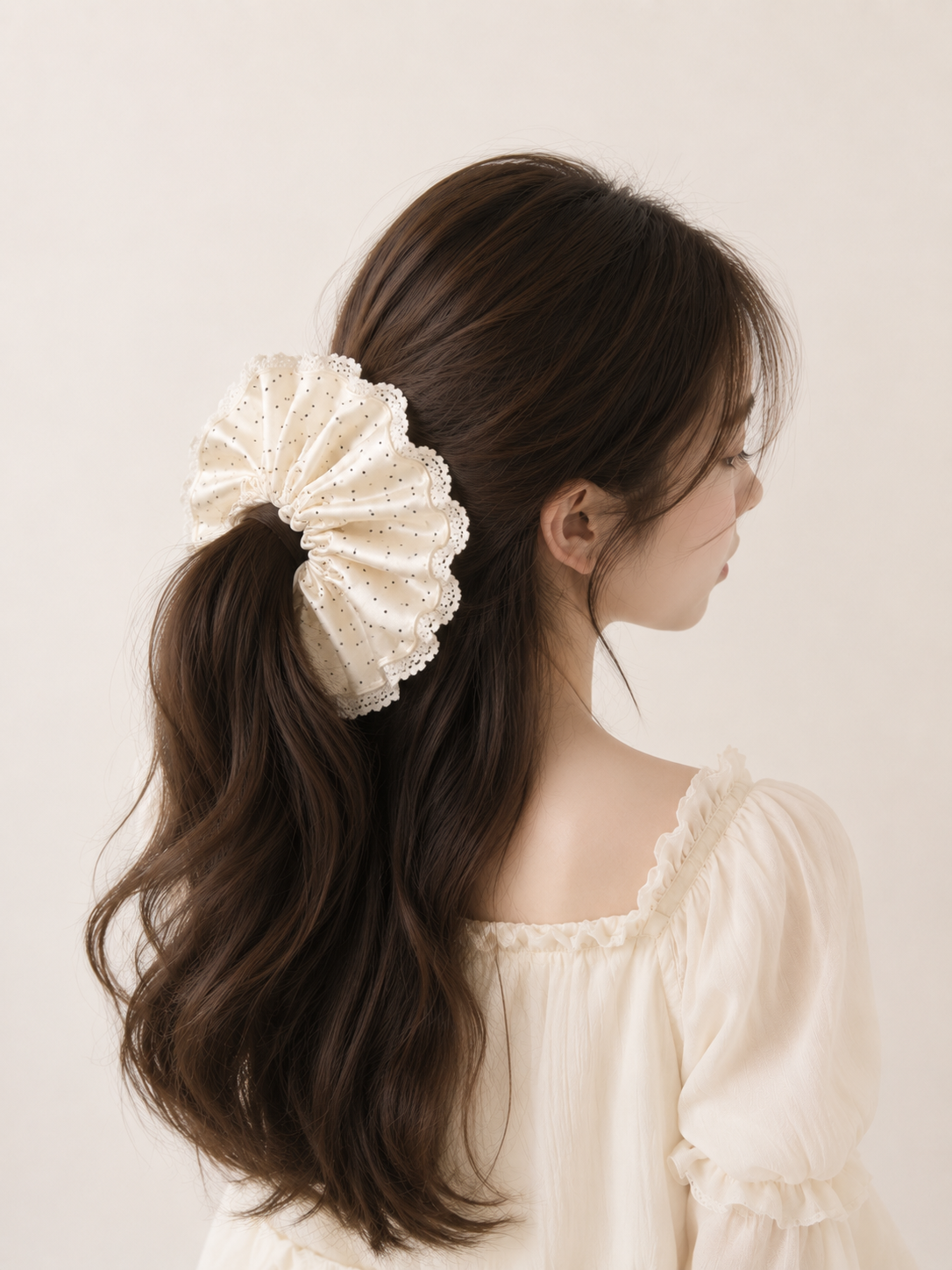 Korean-Inspired Oversized Pearl Satin Scrunchie