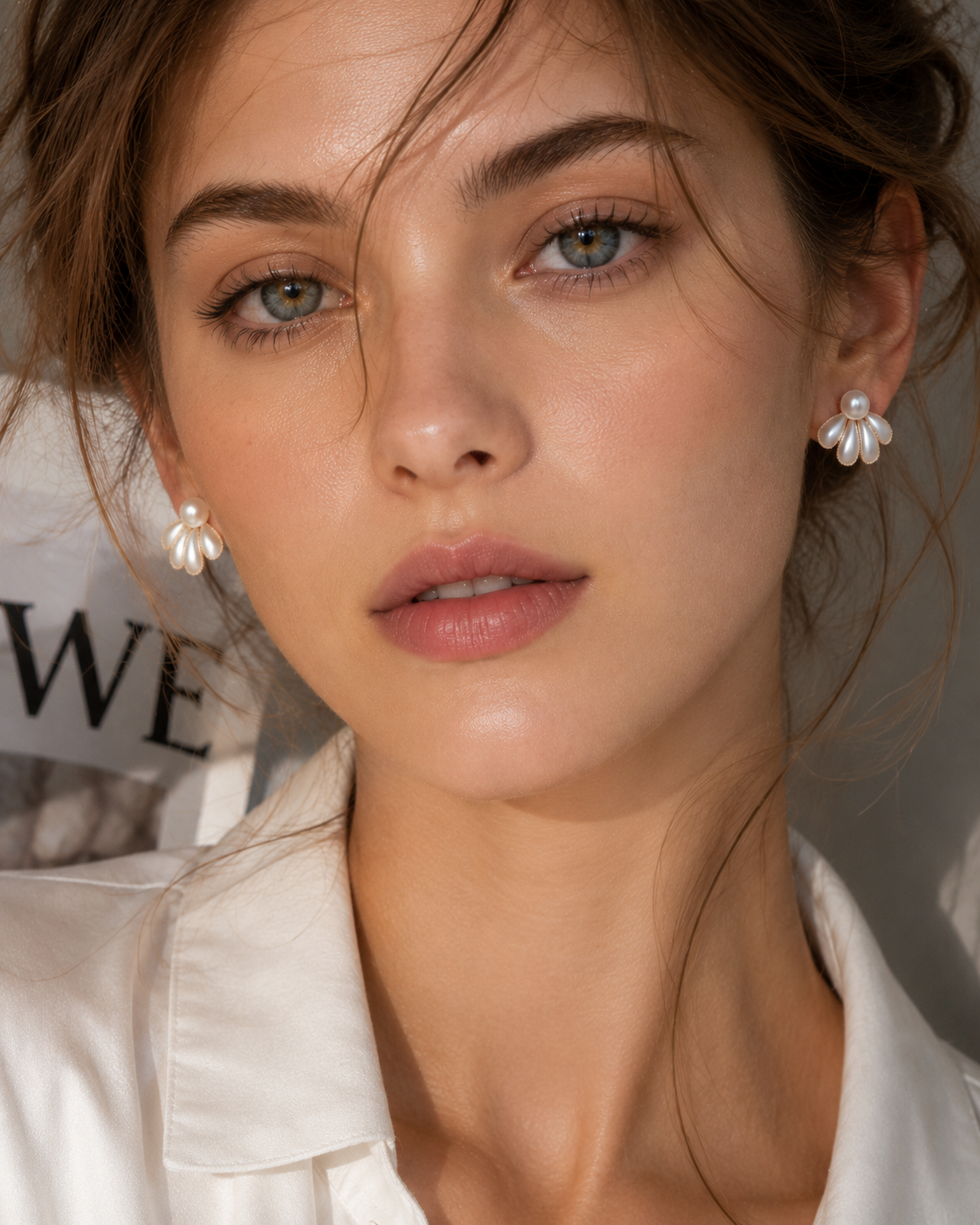 Brushed Petal Pearl Stud Earrings