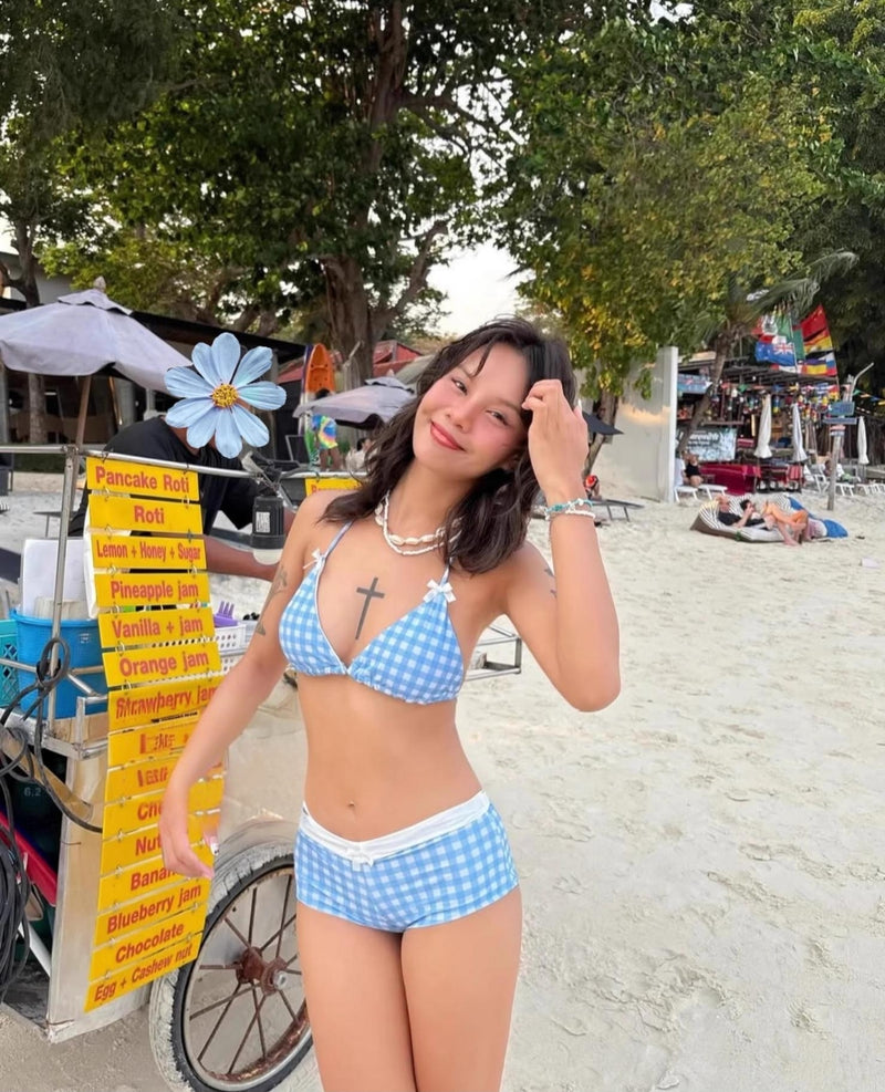 Korean-style Fresh Gingham Bikini Set