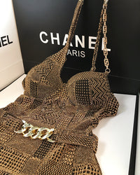 Black &amp; Gold Luxe One-Shoulder Swimsuit