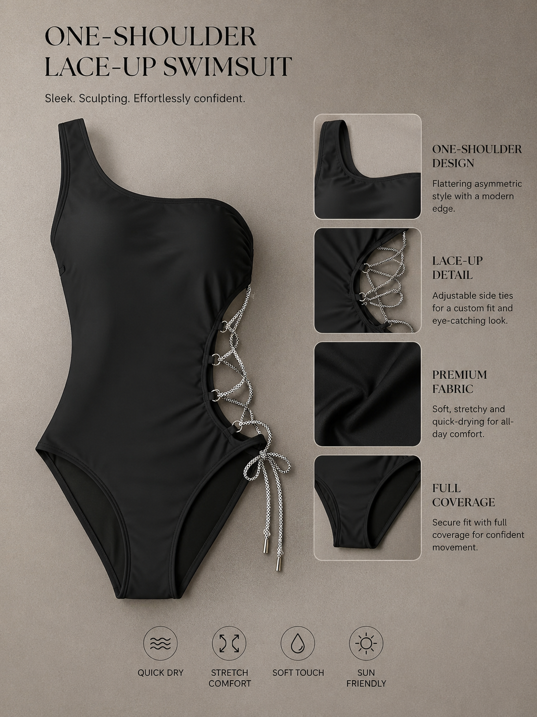 Korean Cut-Out Lace-Up One-Piece Swimsuit