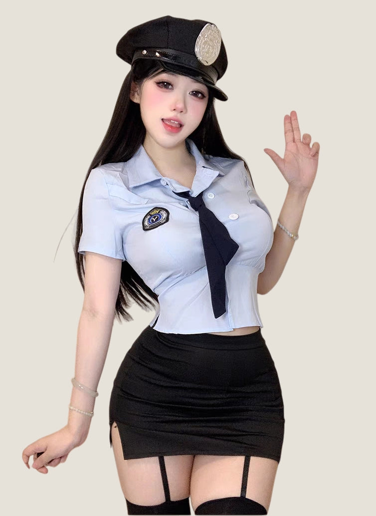 Officer-Inspired Bodycon Lingerie Set (with Stockings and hat)