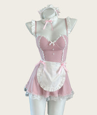 Sweet maid-style open-back lingerie set with built-in padding