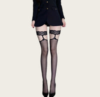 Lace Garter Belt with Black Stockings