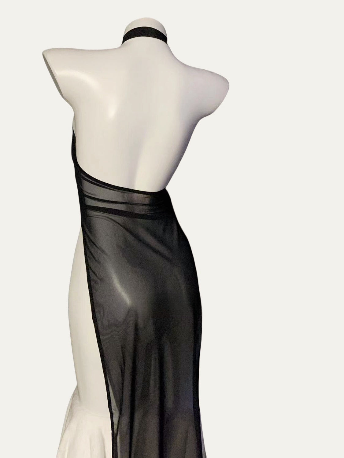 Sheer Mesh High-Slit Vintage-Inspired Lingerie Dress（with Stockings）