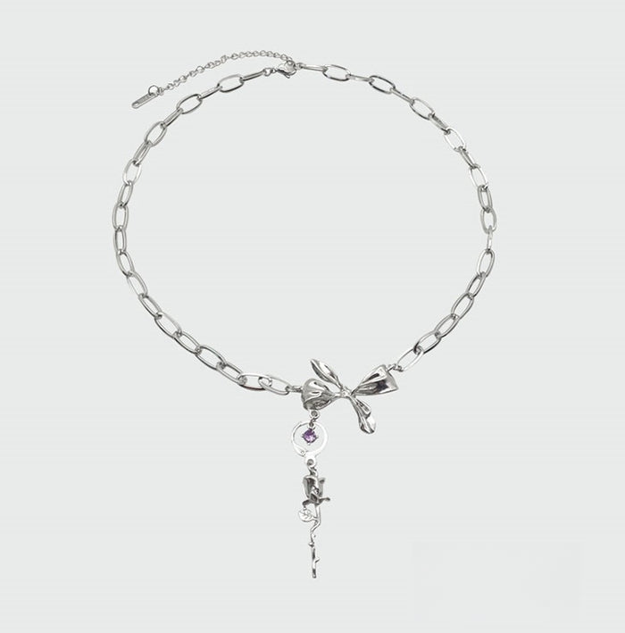 Butterfly and Rose Collarbone Necklace