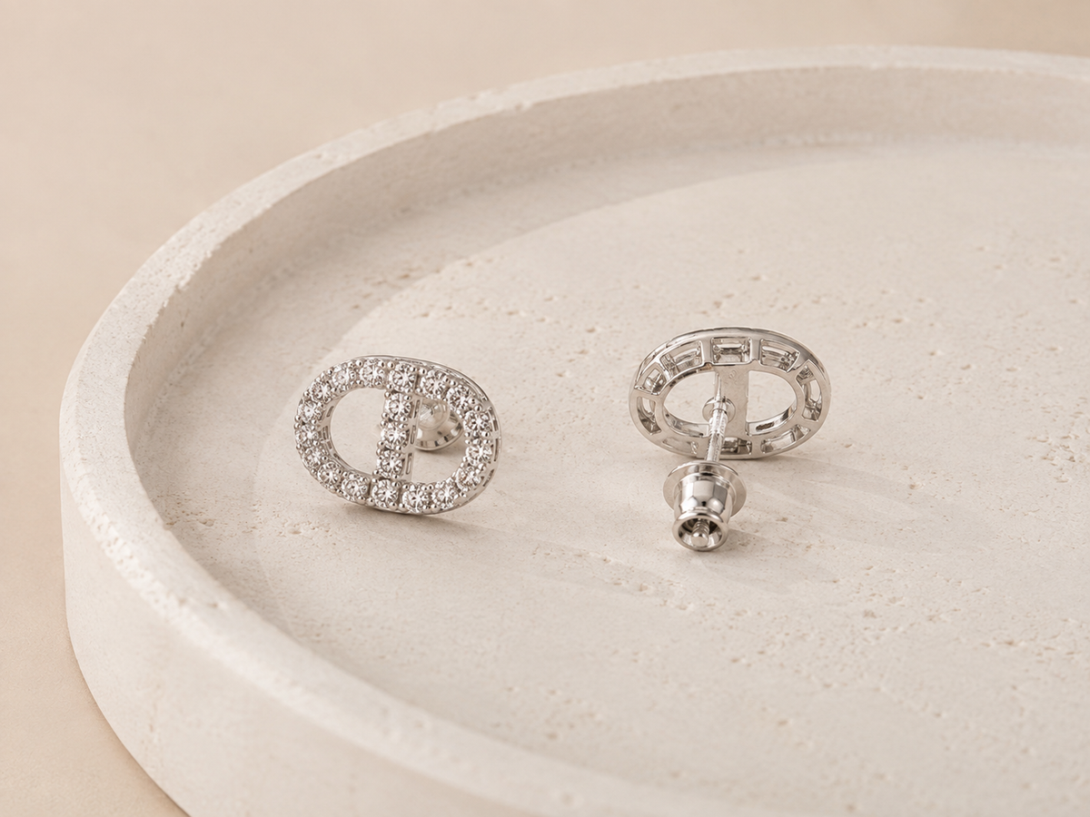 Full pavé stud earrings with a chic, luxe look