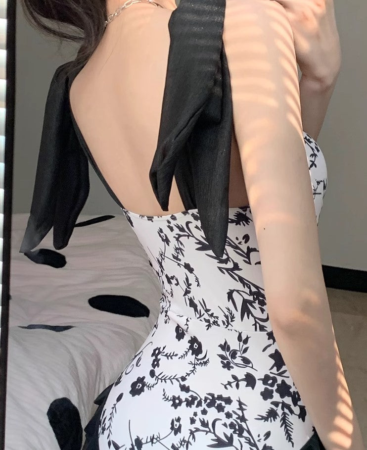 Black and White One-Piece With French Flounces