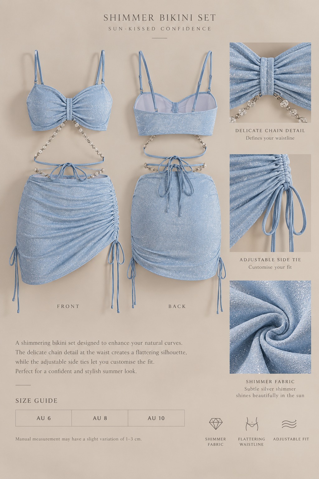 Ice Blue Shimmer Chain Bikini Set