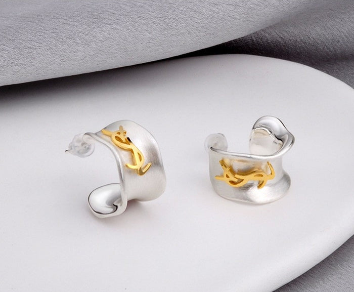 Irregular Letter 925 Silver Stud Earrings