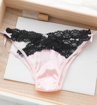 Luxury Satin and Sheer Mesh Cross-Strap Low-Rise Panties