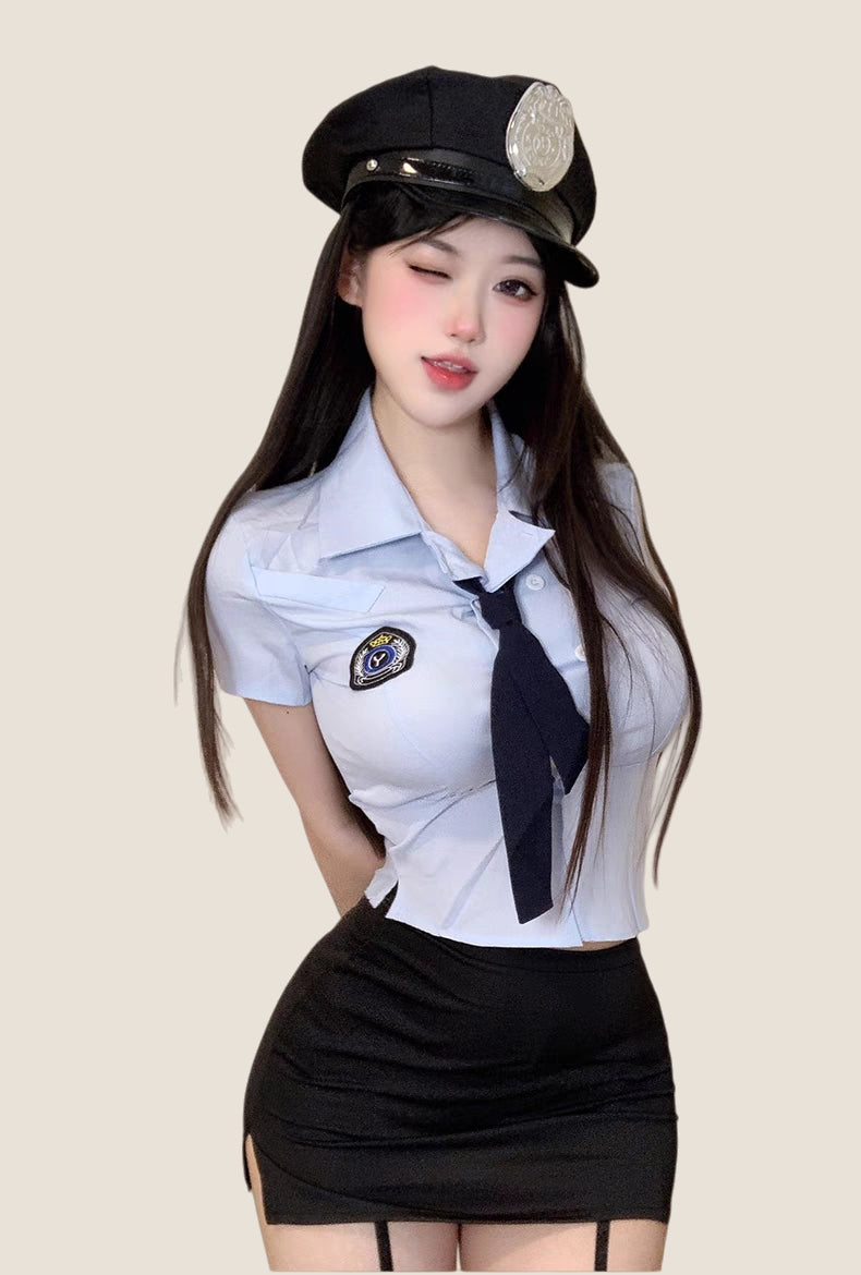 Officer-Inspired Bodycon Lingerie Set (with Stockings and hat)