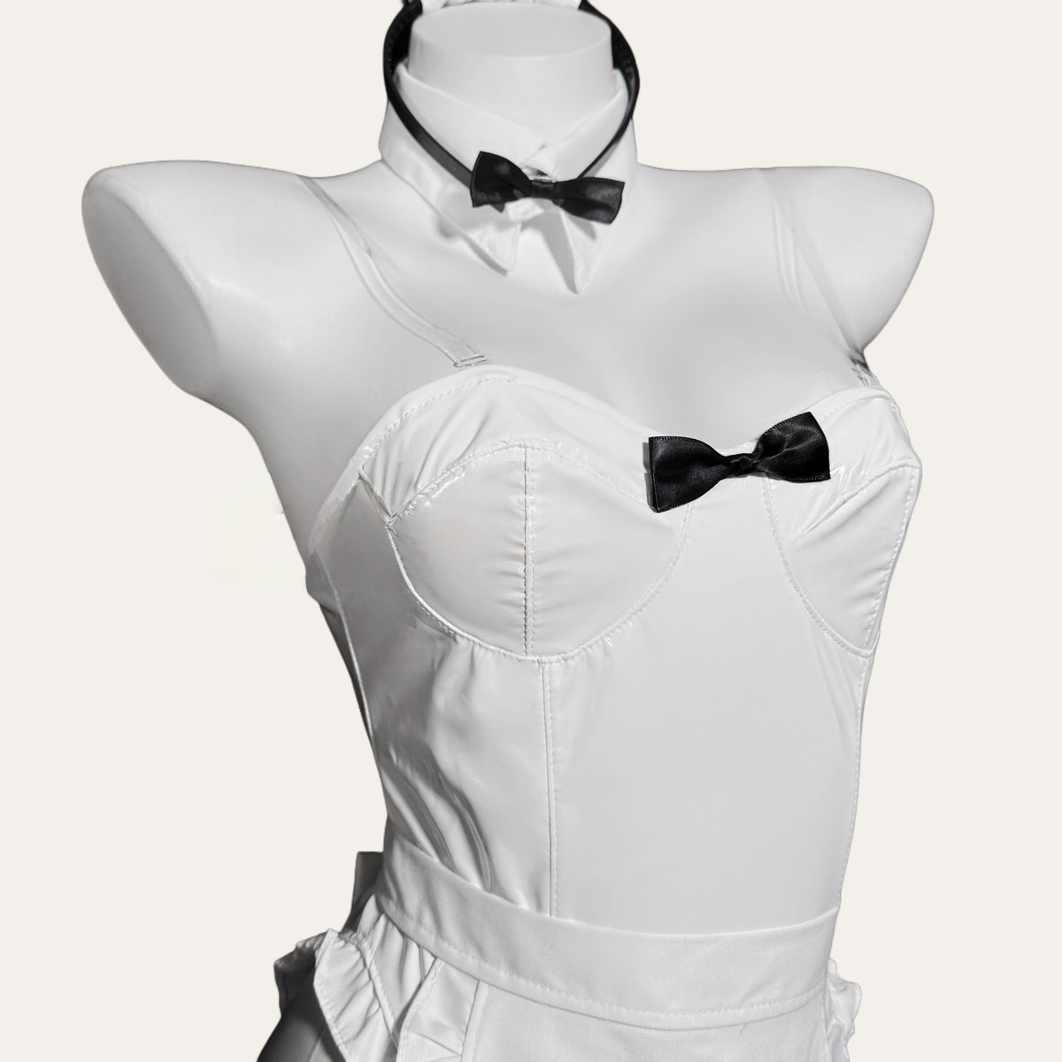 PU Maid Bunny Girl Lingerie Bodysuit (with Fishnet Stockings)