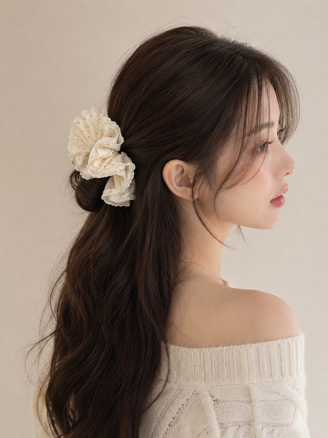 Korean-Inspired Oversized Pearl Satin Scrunchie