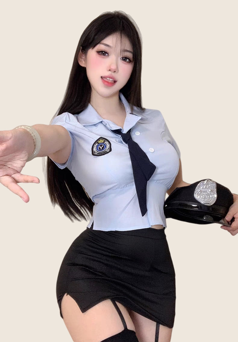 Officer-Inspired Bodycon Lingerie Set (with Stockings and hat)
