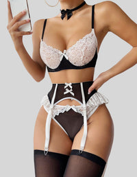 European and American Sexy WIREFREE Lace Lingerie Set (with Stockings)