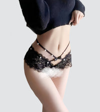 French Rivet Open-Crotch Bow Low-Waist Panties