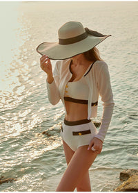 Chanel-Style Bikini Separated Long Sleeve Three-Piece Set
